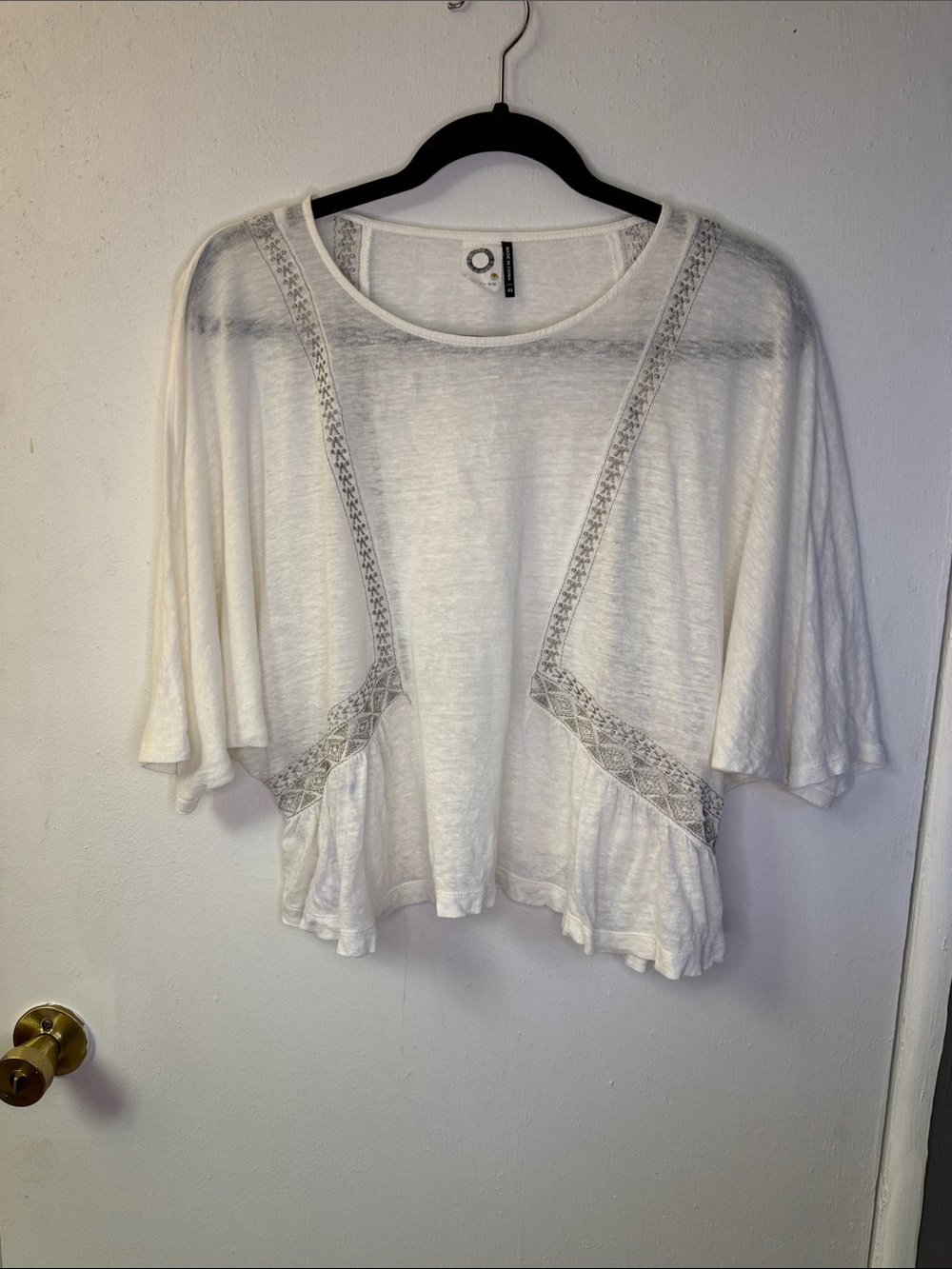 Anthropologie 100% Linen White Dolman Sleeve - Lightweight Summer Top